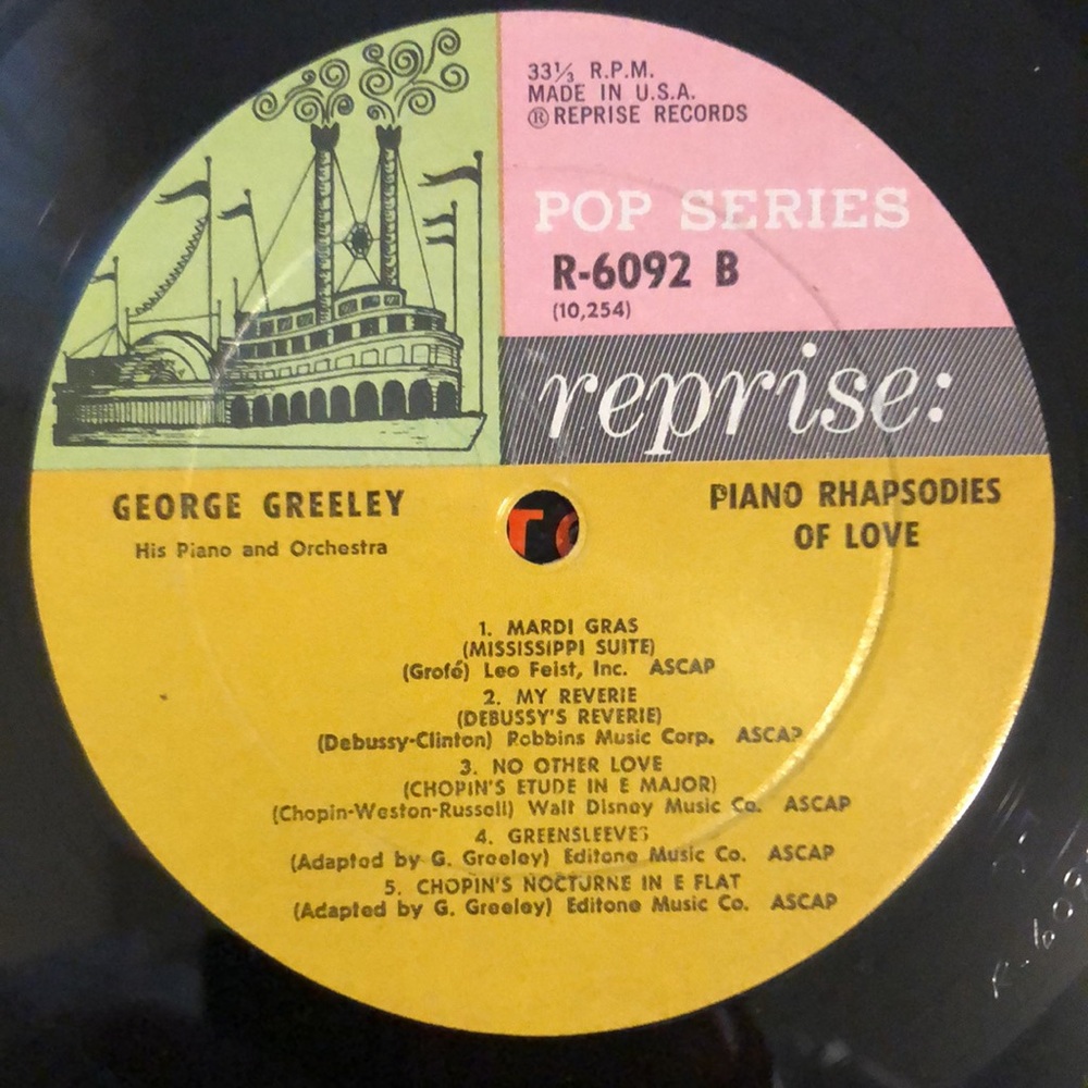 George Greeley Piano Rhapsodies Of Love Vinyl Lp '61
